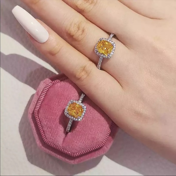 New Women’s 925 Silver Square Citrine Lady Ring 💍 - Picture 5 of 5